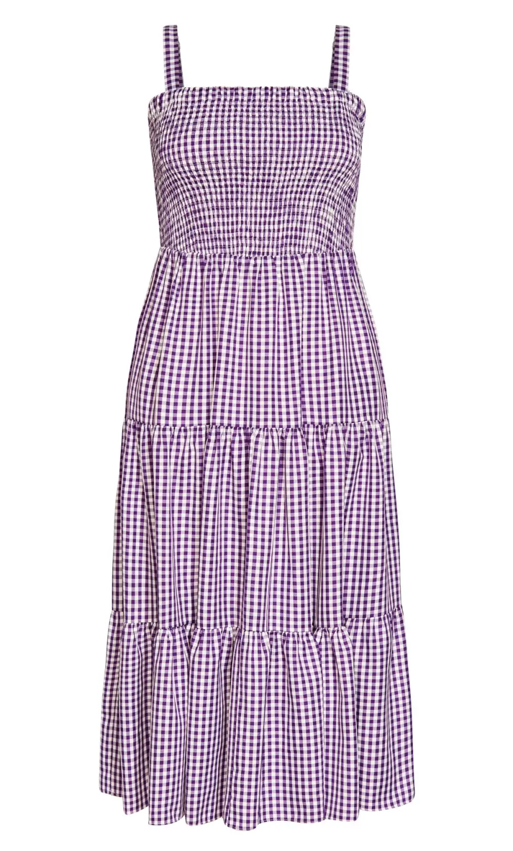 Evans Light Purple Gingham Shirred Maxi Dress