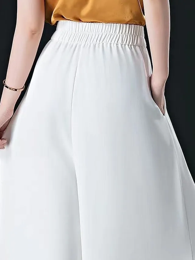 Women's Wide Leg Pants Trousers Baggy Full Length Pocket Baggy Micro-elastic High Waist Work Comfort Office Office / Career Black White M L Summer Spring