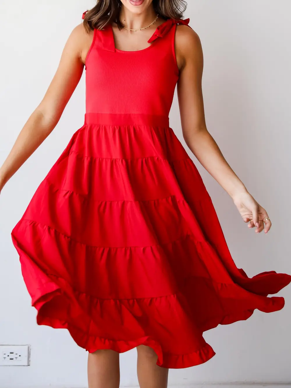 Sweet Daylight Red Tiered Midi Dress