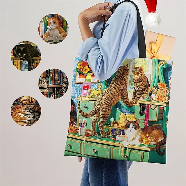 Men's Women's Tote Canvas Tote Bag Linen Office Daily Large Capacity Waterproof Breathable Patchwork Earth Yellow Camel Green