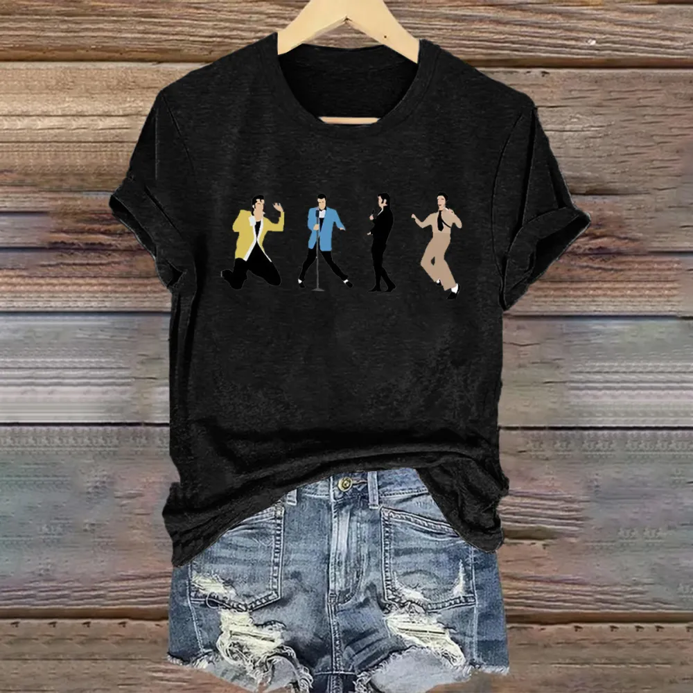 Women's The King Print Short Sleeve Round Neck Cotton T-Shirt