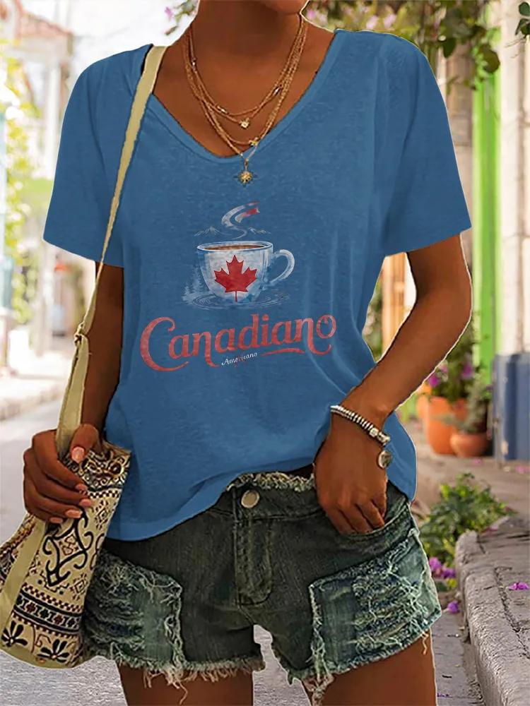 Canadian Printed V-Neck Short-Sleeved T-Shirt