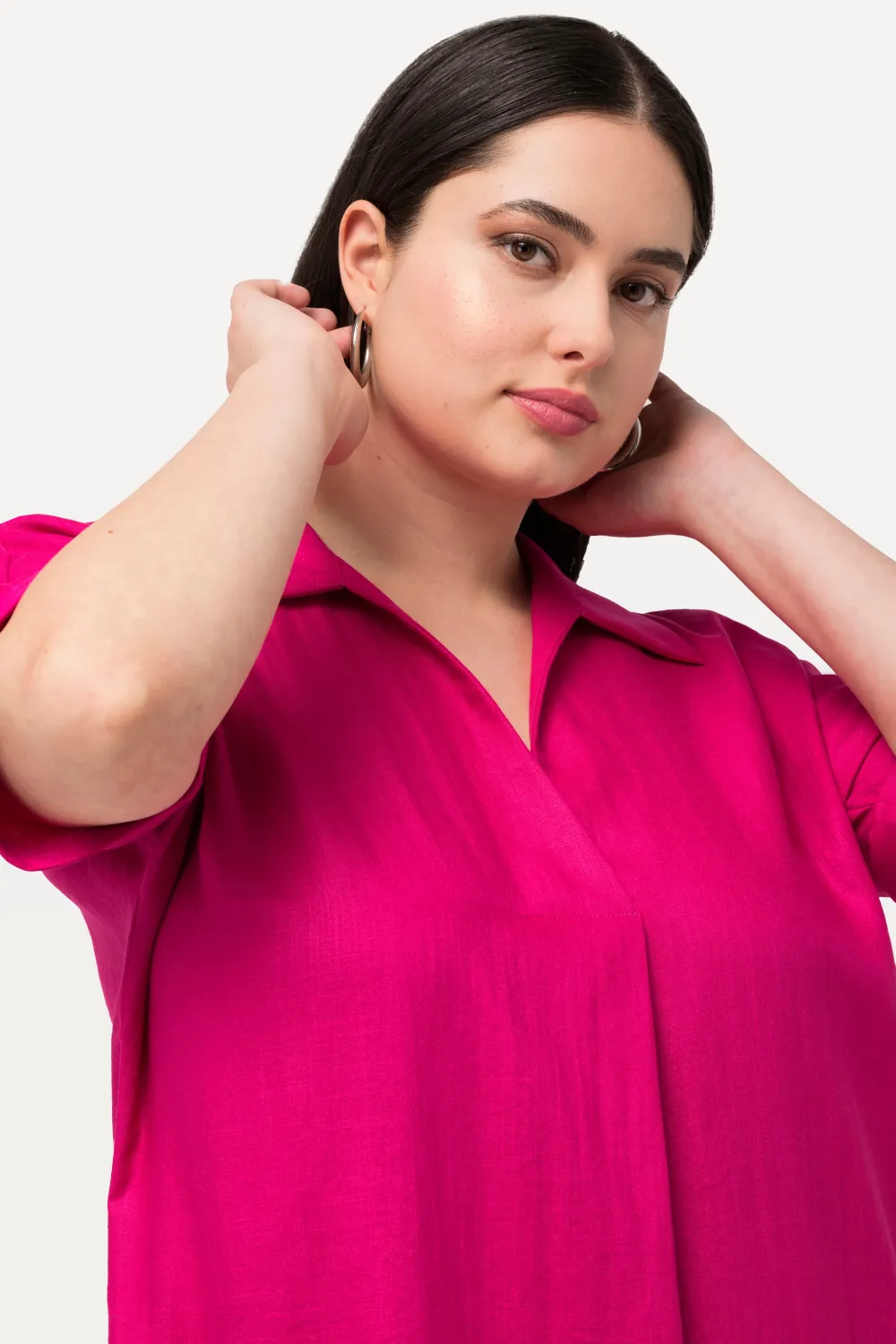 Minikleid Oversized Hemdkragen V-Ausschnitt Halbarm