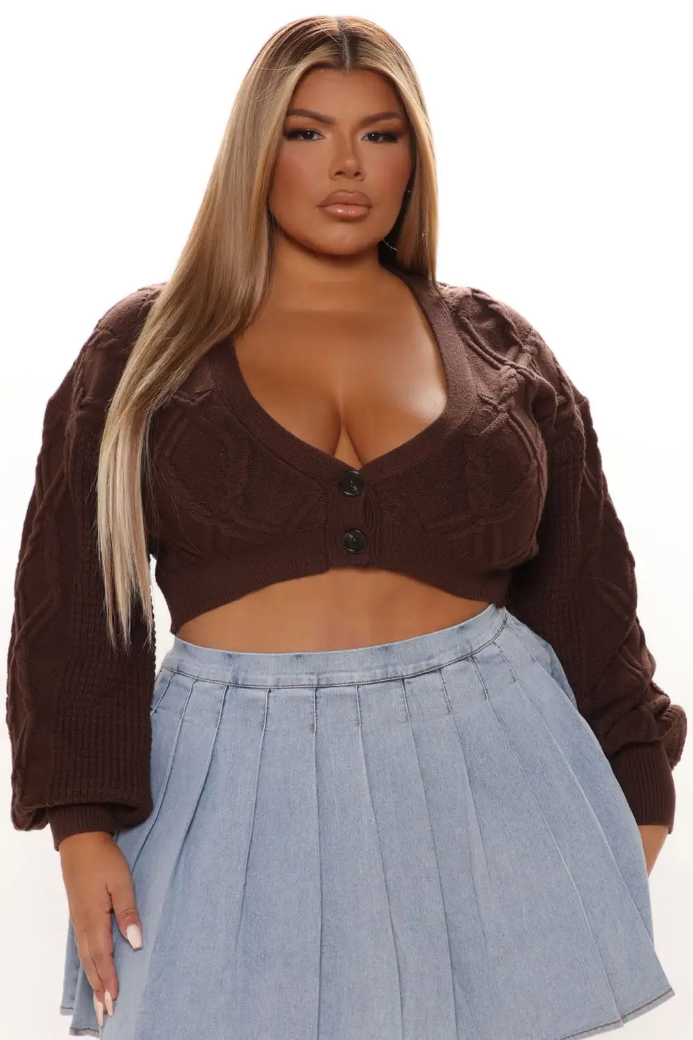 Knit The Floor Cropped Cardigan Sweater - Chocolate