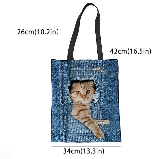 Women's Tote Shoulder Bag Canvas Tote Bag Polyester Shopping Holiday Print Large Capacity Foldable Lightweight Cat C3303Z22 CA4914Z22 CA4912Z22