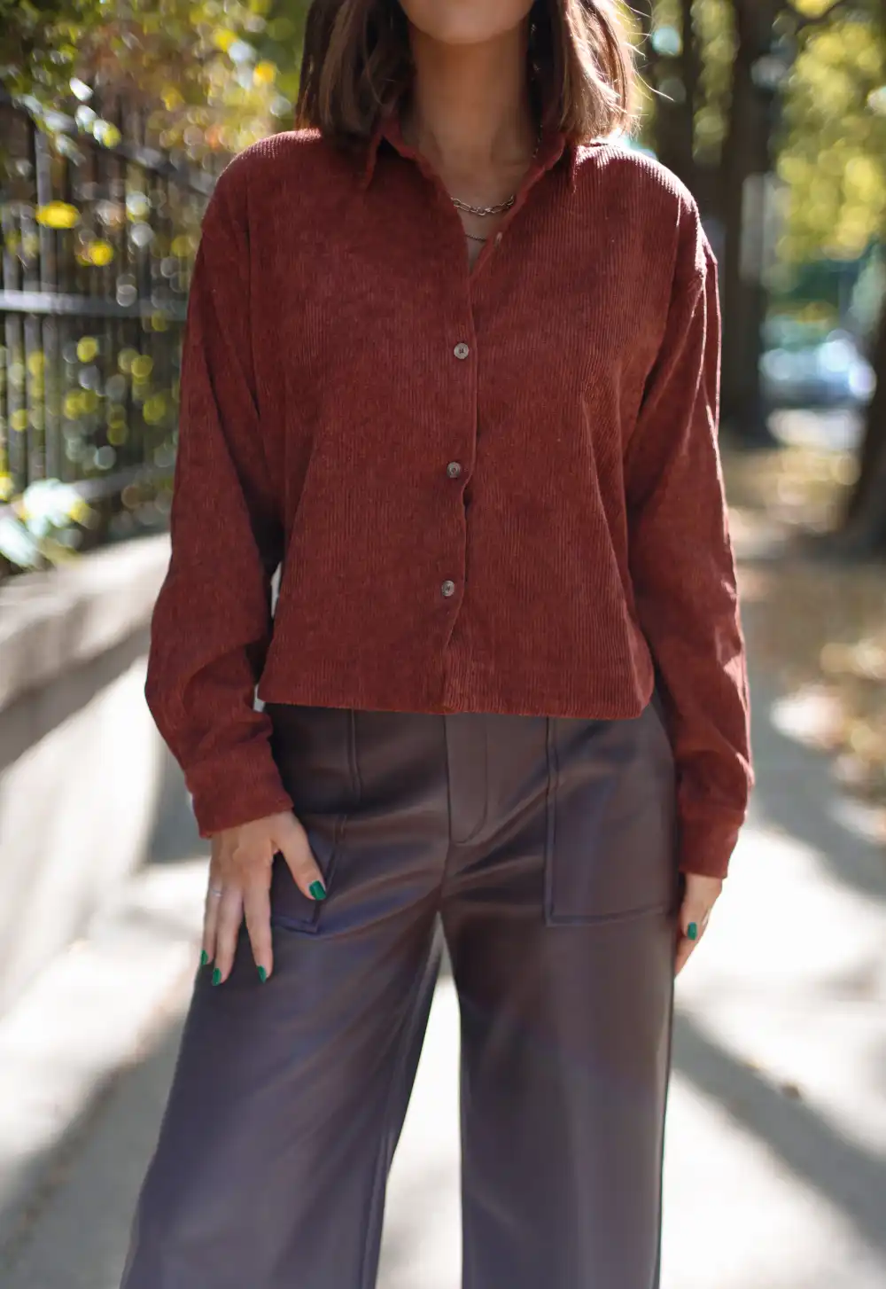 Cropped Corduroy Button Up