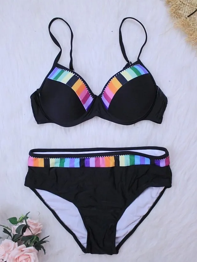 Women's Swimwear Bikini 2 Piece Plus Size Swimsuit 2 Piece Push Up Sexy High Waisted for Big Busts Color Block Black Wine Blue Green Bathing Suits New Beach Wear Chic & Modern