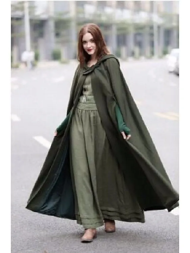 Women's Winter Coat Cloak / Halloween Xmas Capes Long Layered Coat Warm Windproof Overcoat Fall Single Breasted Hooded Coat Green Black Blue Gray Christmas Crewneck S M L XL / Winter