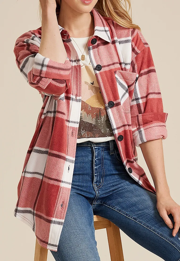 Casual Style Fleece Shacket