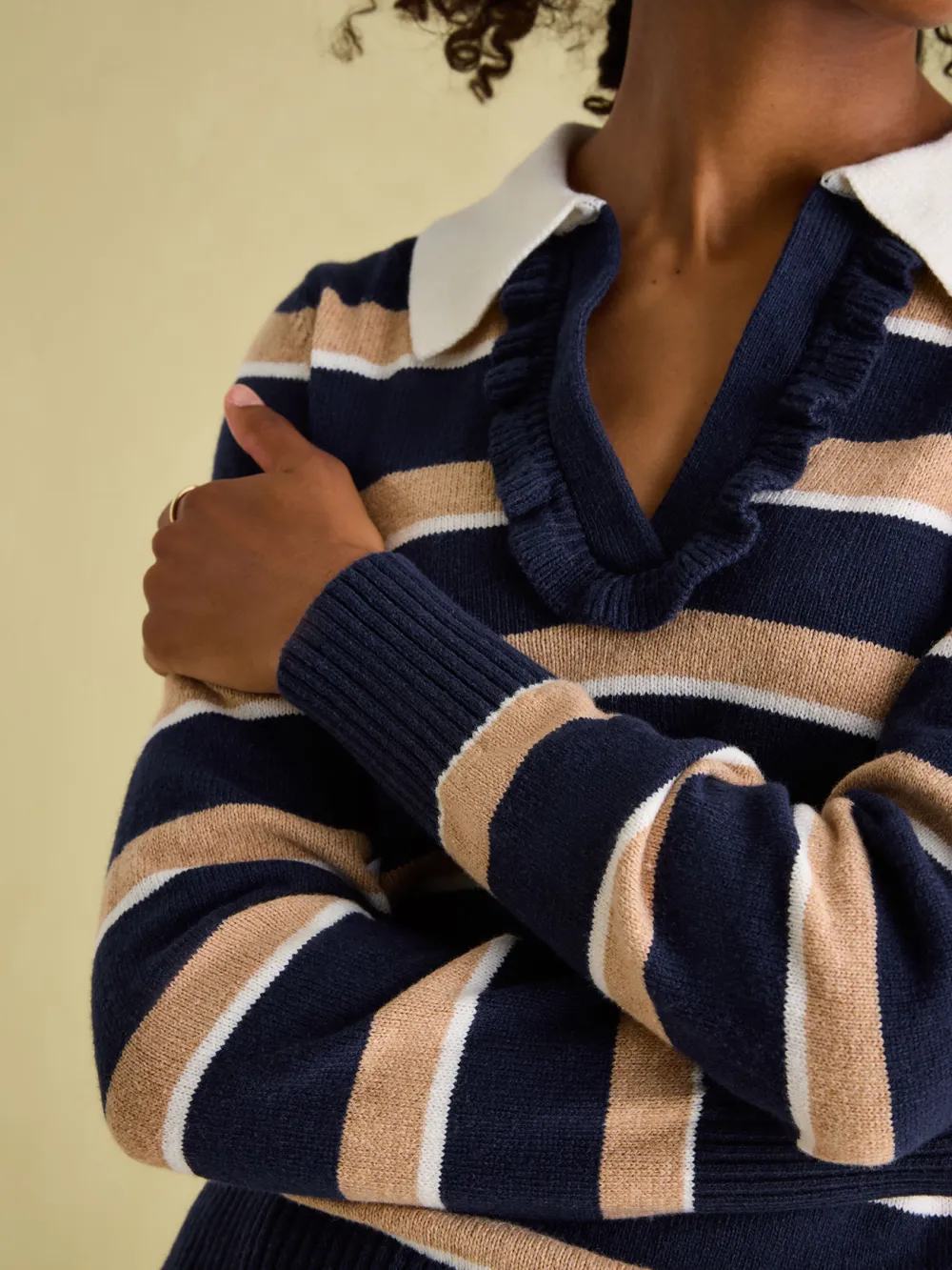 Red/Navy V Neck Stripe Jumper with Collar