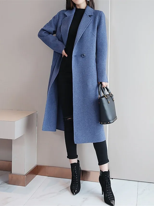 Women's Coat Long Coat Black Blue Camel Red Active Street Fall Regular Fit S M L XL XXL 3XL / Daily / Winter