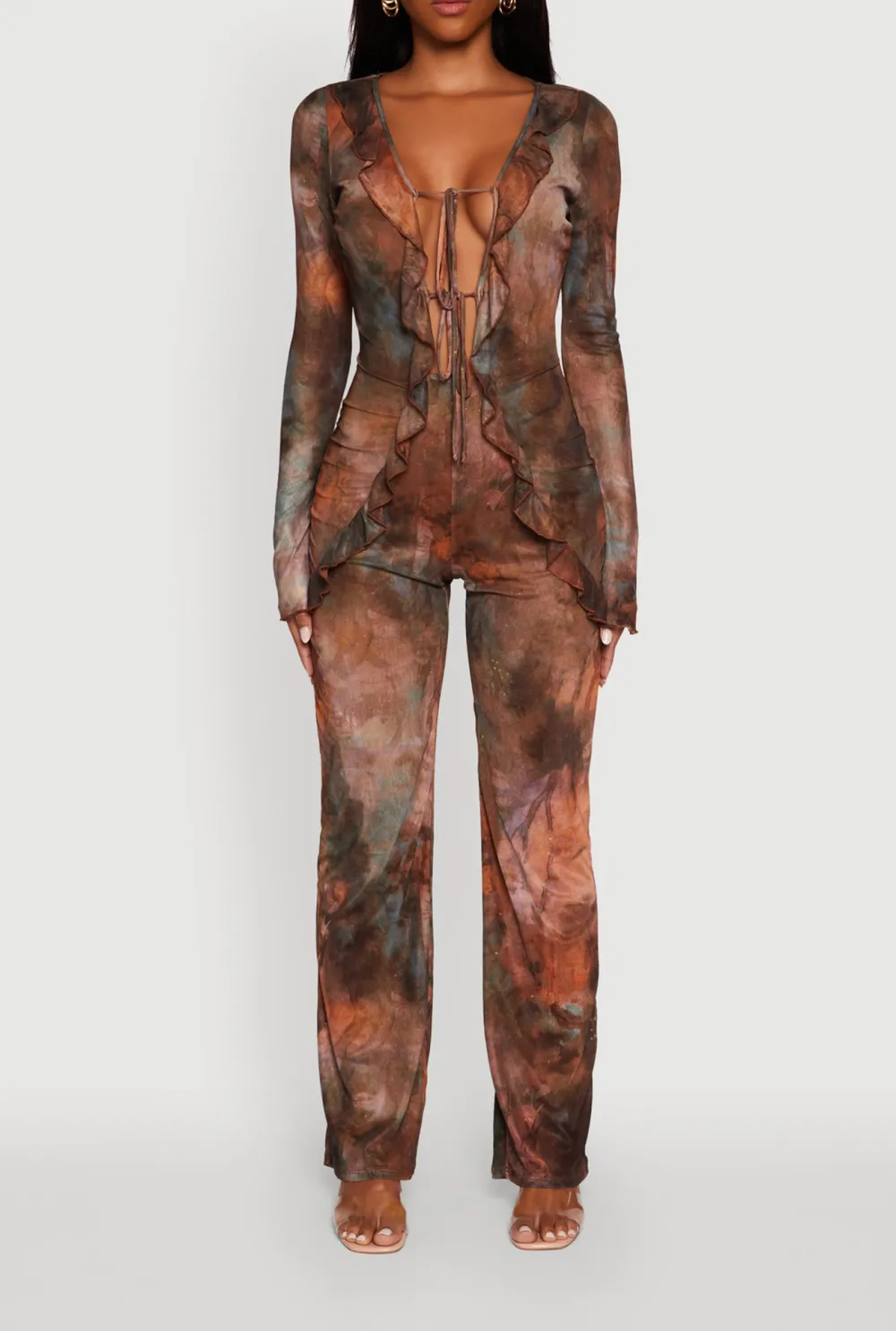 Full Printed Deep V-Neck Jumpsuit