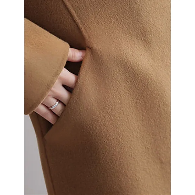 Women's Winter Coat Long Overcoat Double  Breasted Lapel Pea Coat Thermal Warm Windproof Trench Coat Stylish Contemporary Modern Jacket Long Sleeve with Pockets Black Yellow Red