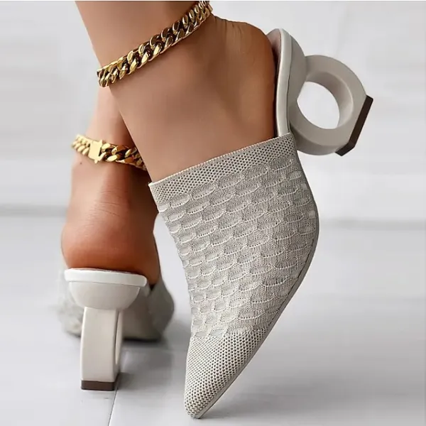 Women's Mules Plus Size Daily Sculptural Heel Pointed Toe Fashion Elegant Minimalism Elastic Fabric Loafer Solid Color Black Yellow Beige