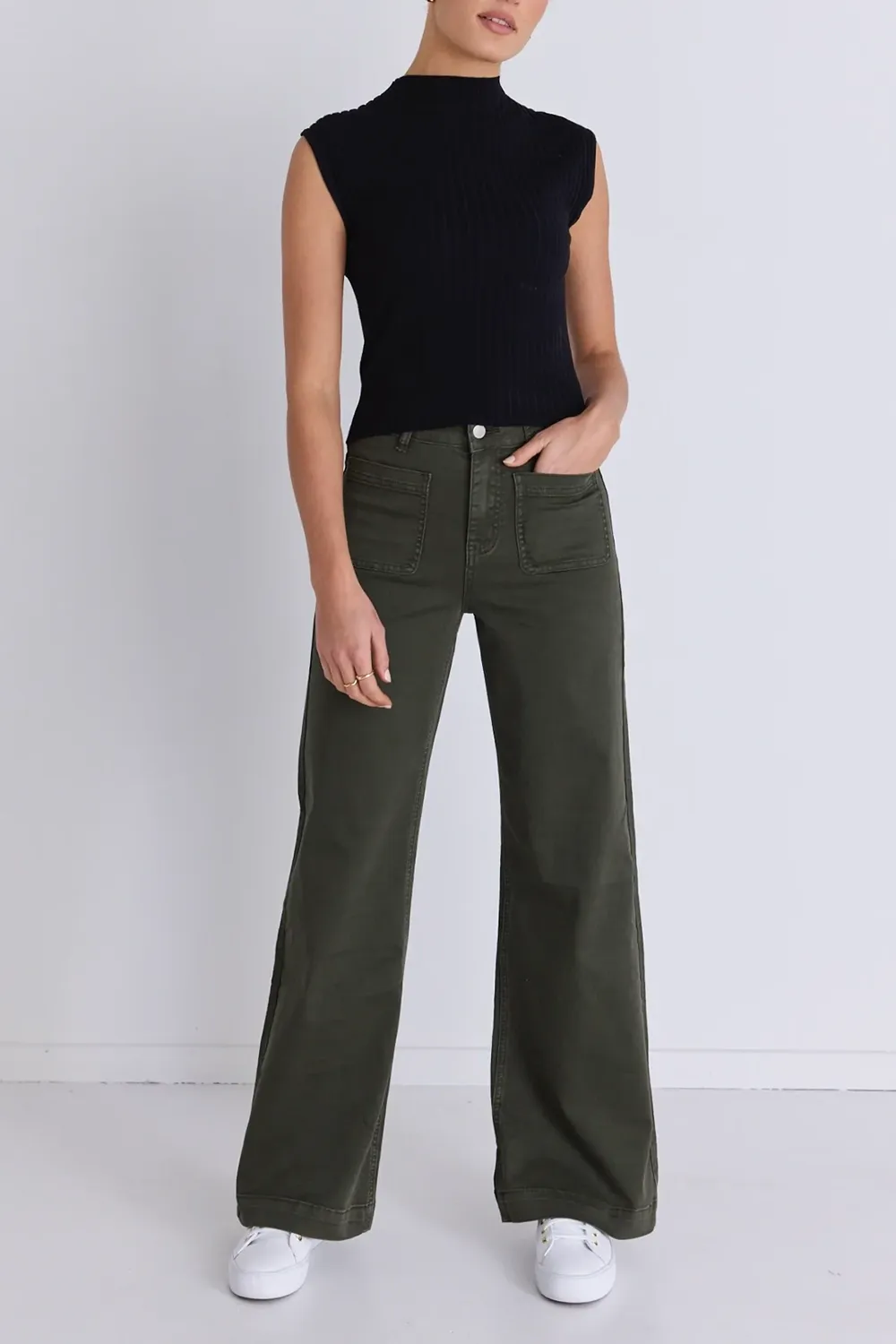 Olive Green Utility Style Long Pants