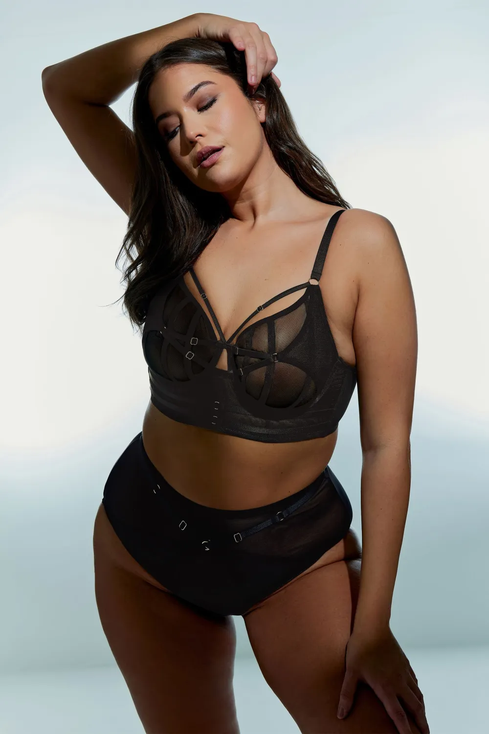 PLAYFUL PROMISES Eddie Black Mesh Crossover Balcony Bra