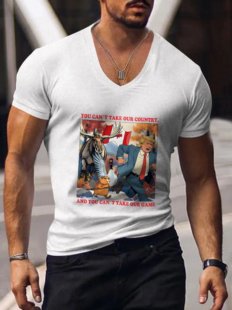 Men's You Can'T Take Our Country And You Can'T Take Our Game Short Sleeves V-Neck Pure Cotton T-Shirt