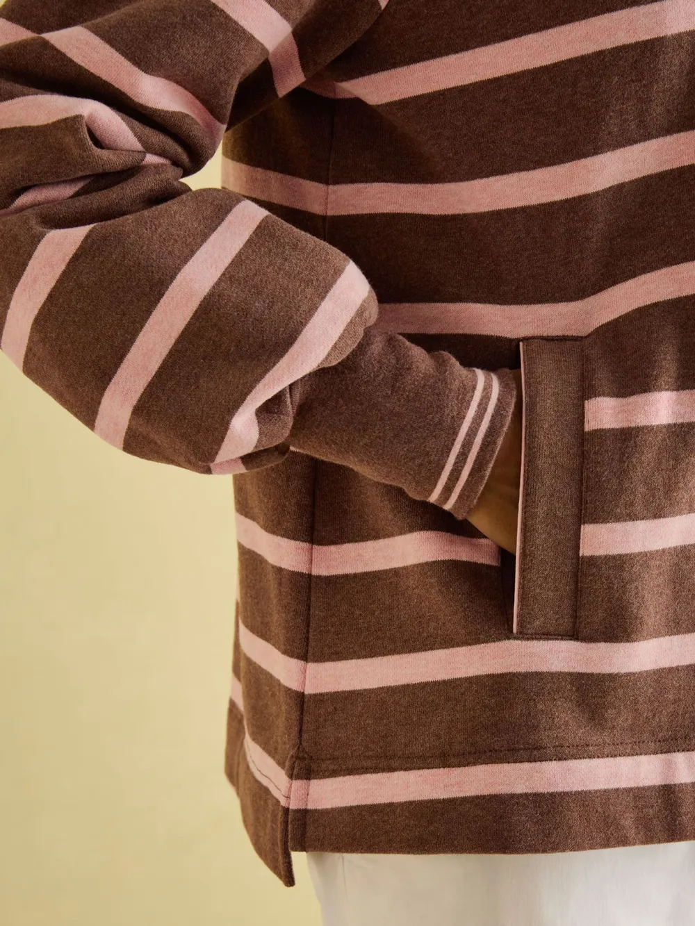 Chocolate Brown pink Funnel Neck Quarter Zip Sweatshirt