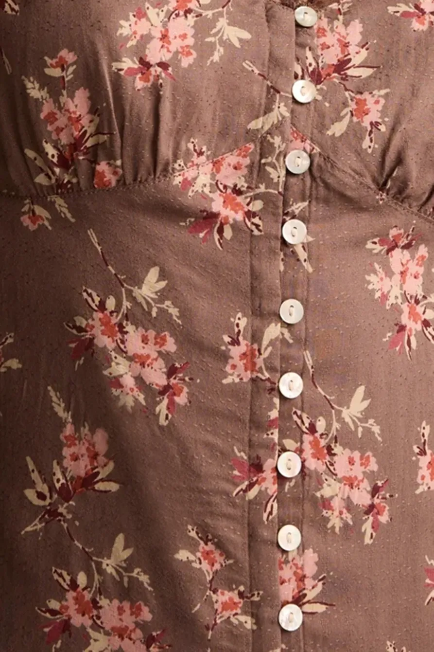 Laupe Floral Lace trimmed Short Sleeve Midi Dress