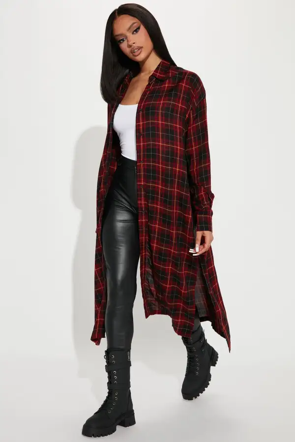 Paris Plaid Maxi Top - Red/Combo
