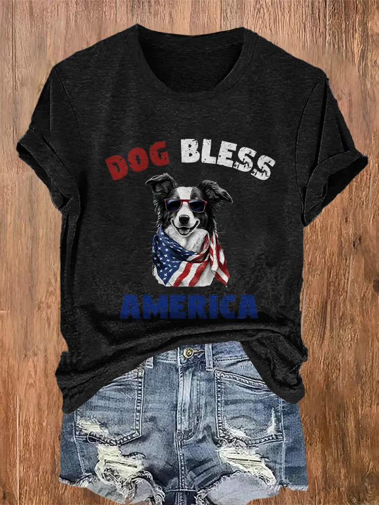Women'S  Dog Bless Anerica  T-Shirt
