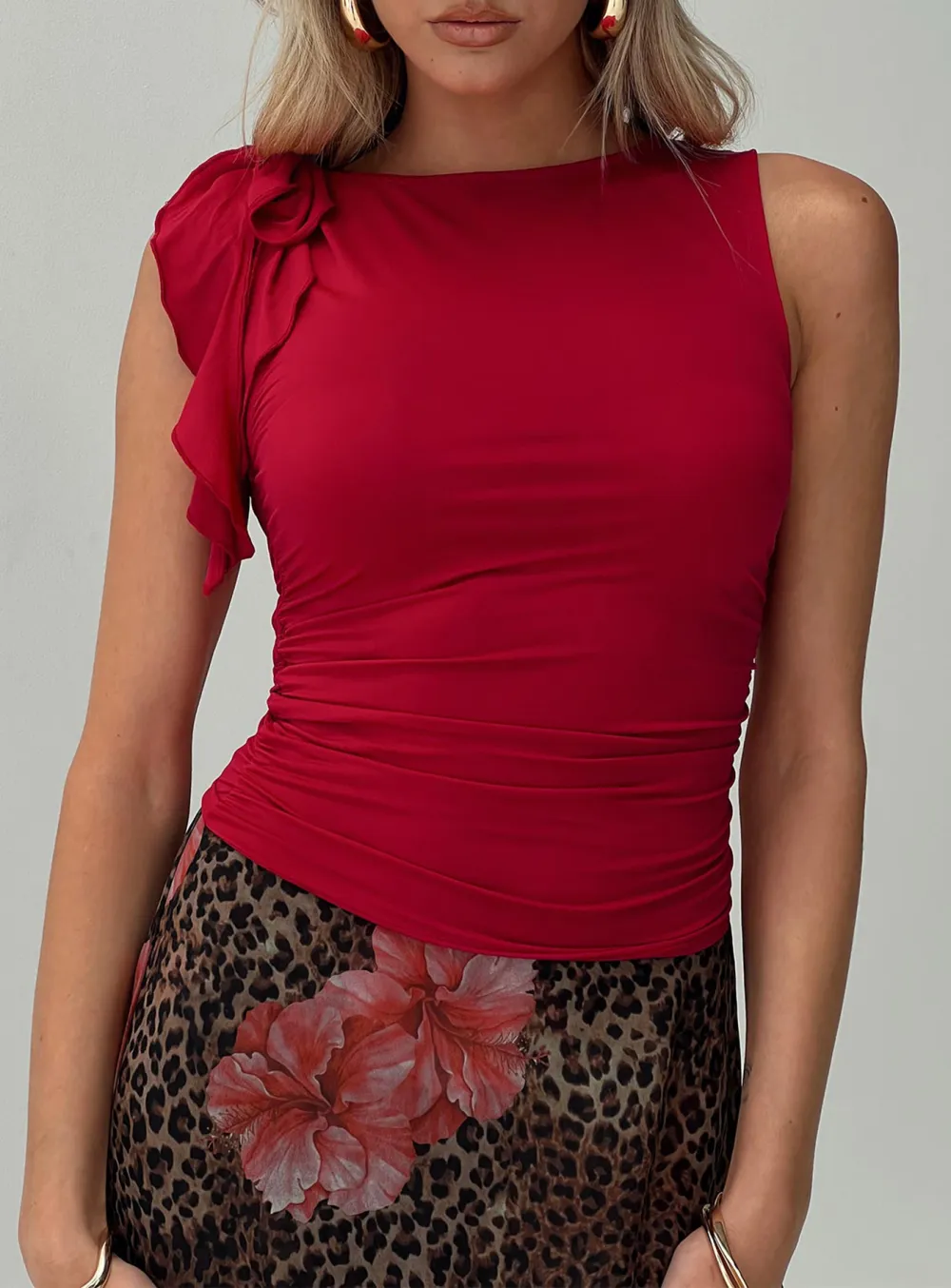 One Shoulder Ruffled Crop Top