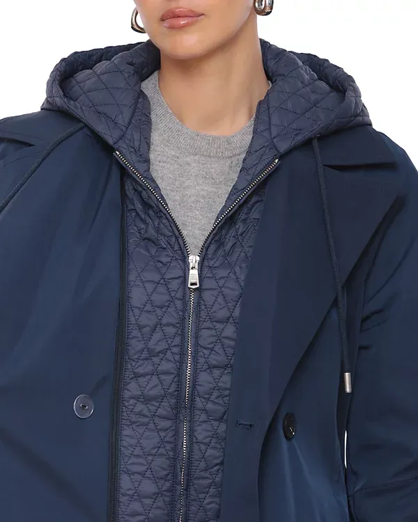 Navy Long Sleeves Trench Coat