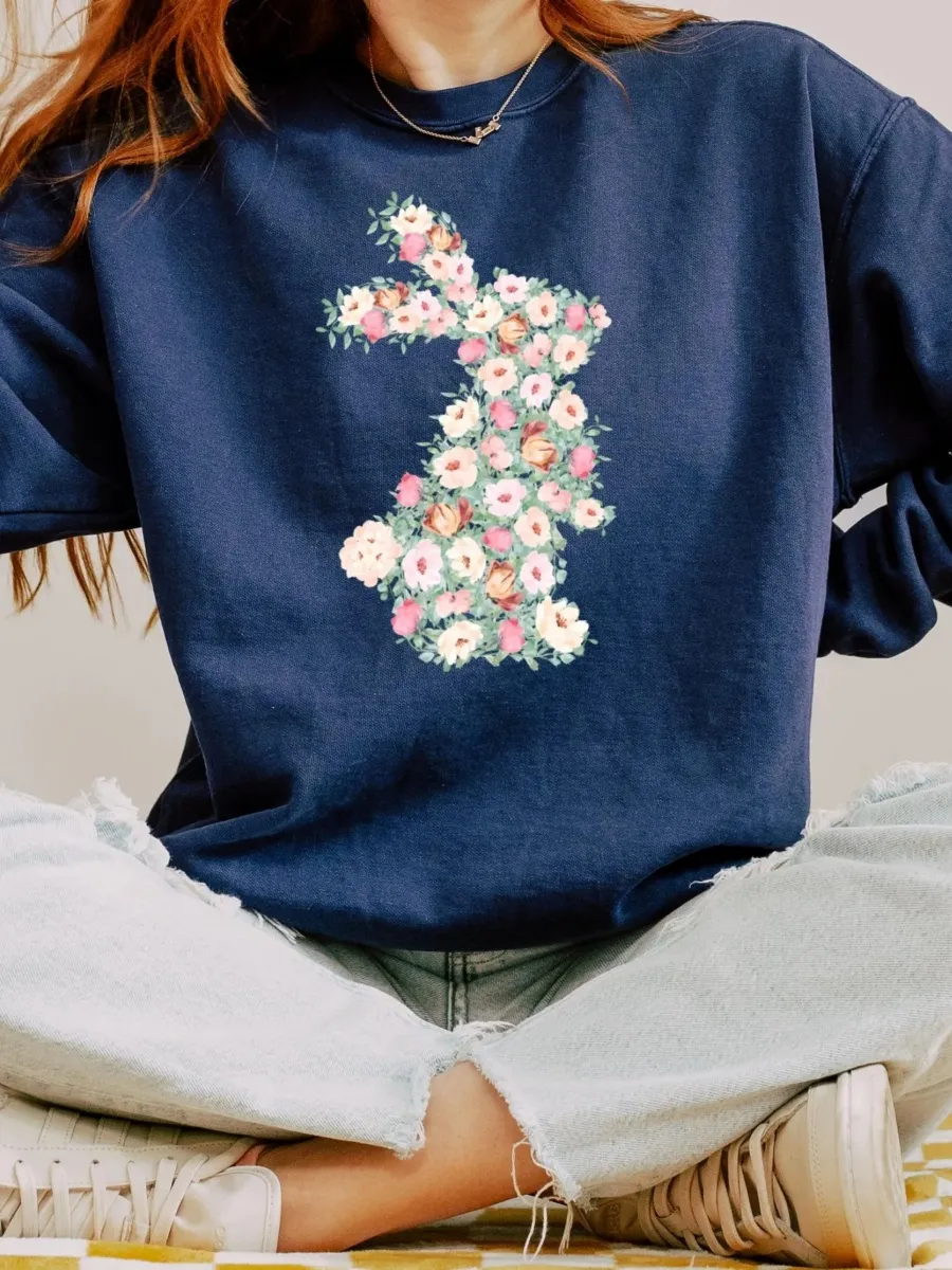 Floral Bunny Casual Sweatshirt