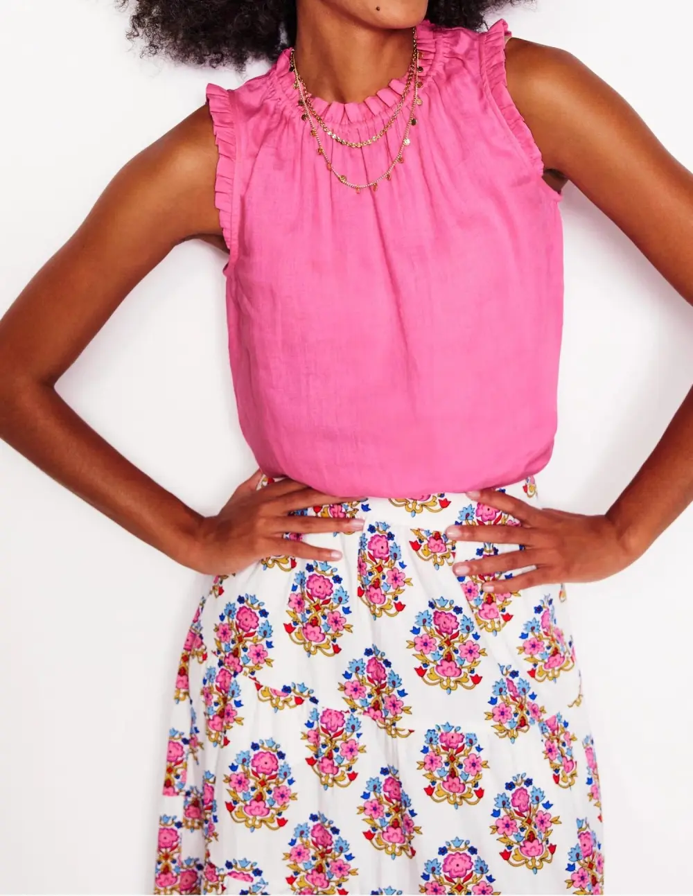 Pink Rose Ruffle Linen Top