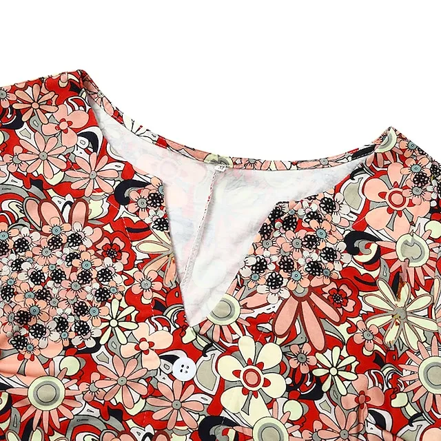 Women's Casual Dress Ethnic Dress Midi Dress Red Half Sleeve Floral Print Fall Spring Summer V Neck Casual Vacation 2023 S M L XL XXL 3XL