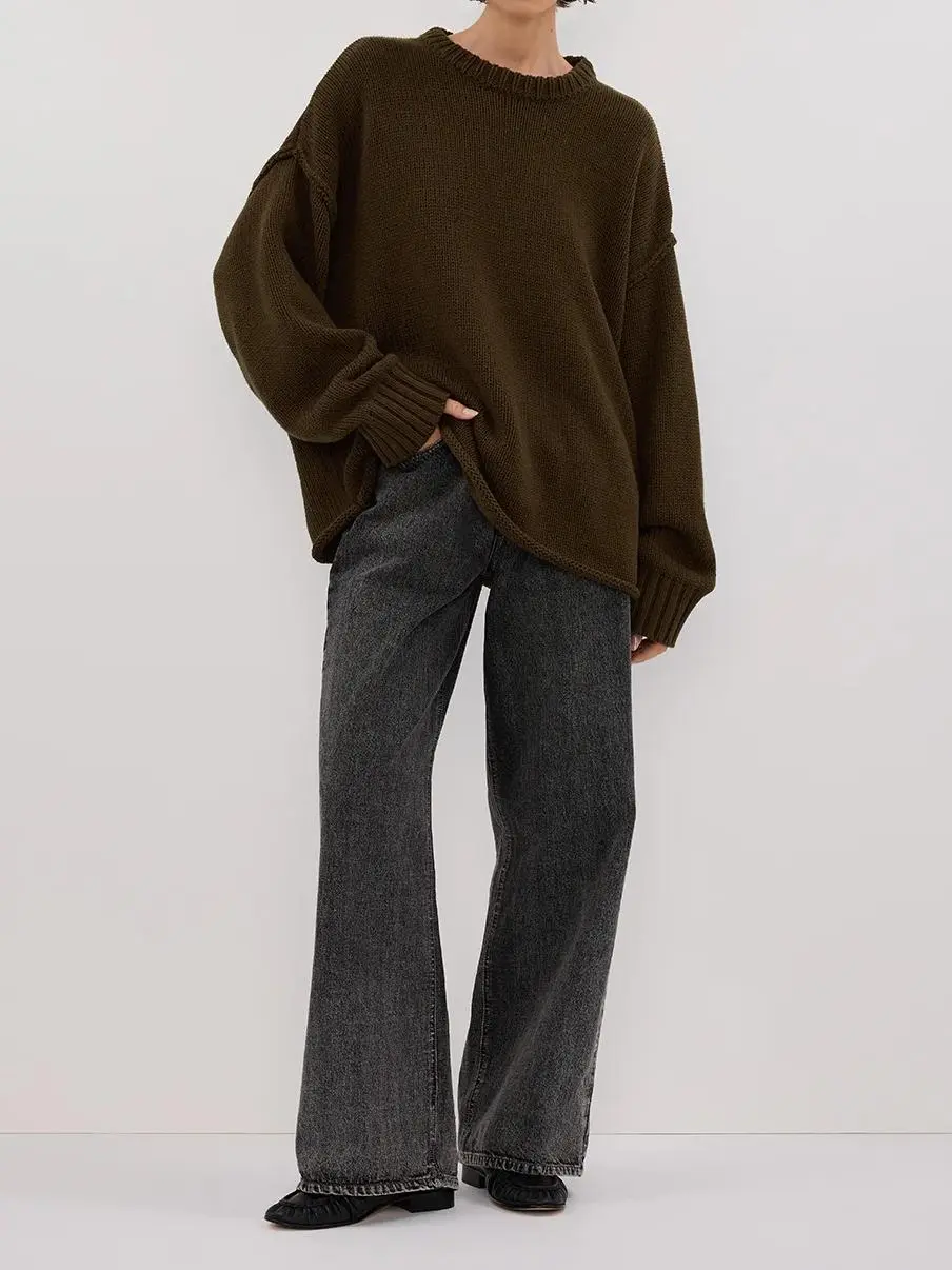 OLIVE LONGLINE KNIT JUMPER