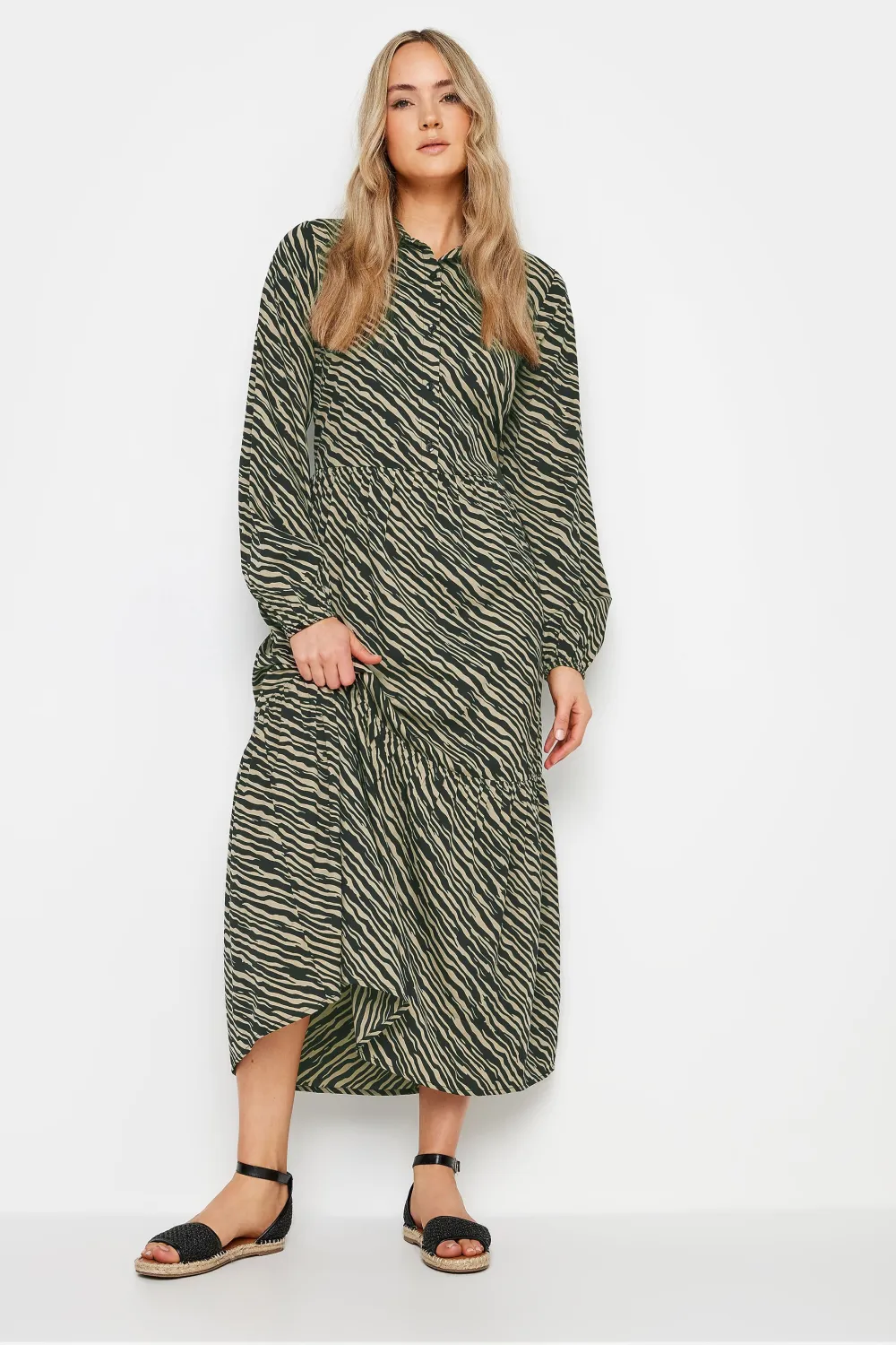 LTS Tall Black Zebra Print Tiered Maxi Dress