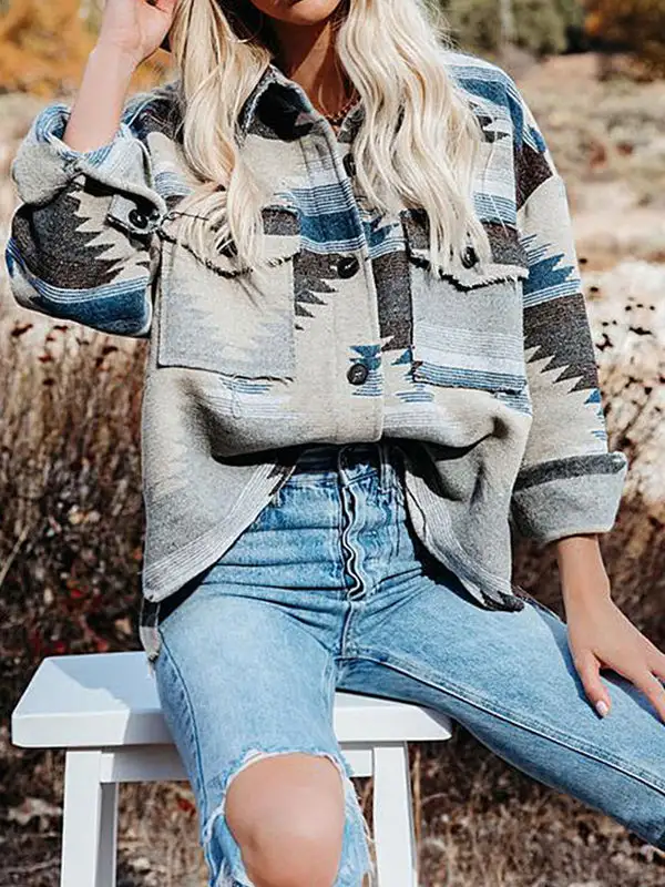 Retro Ethnic Geometric Print Jacket