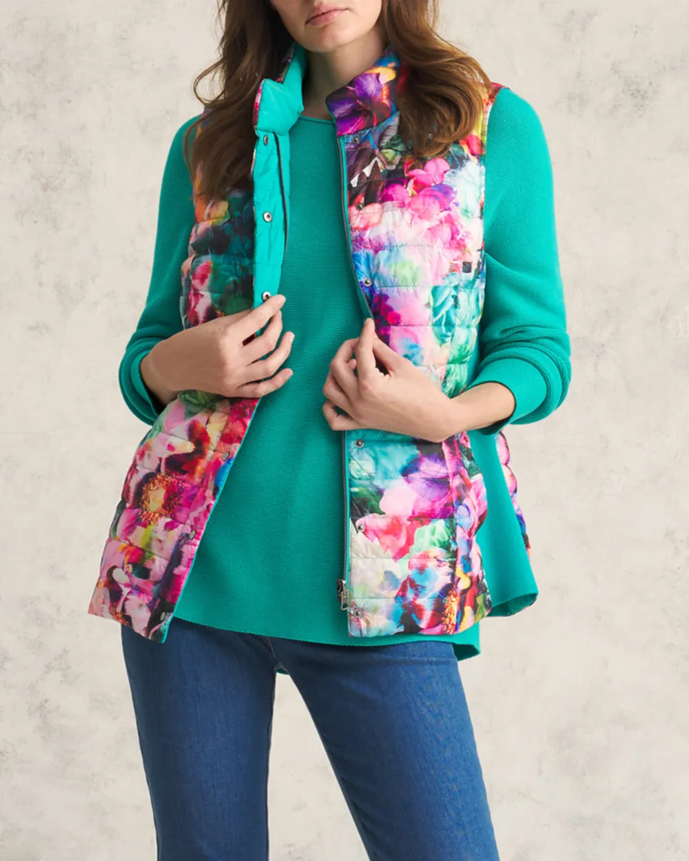 Floral Print Quilted Vest