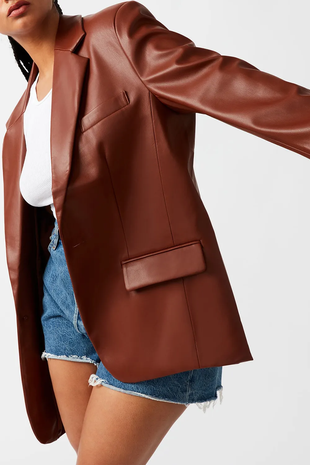 FAUX LEATHER BLAZER BLACK