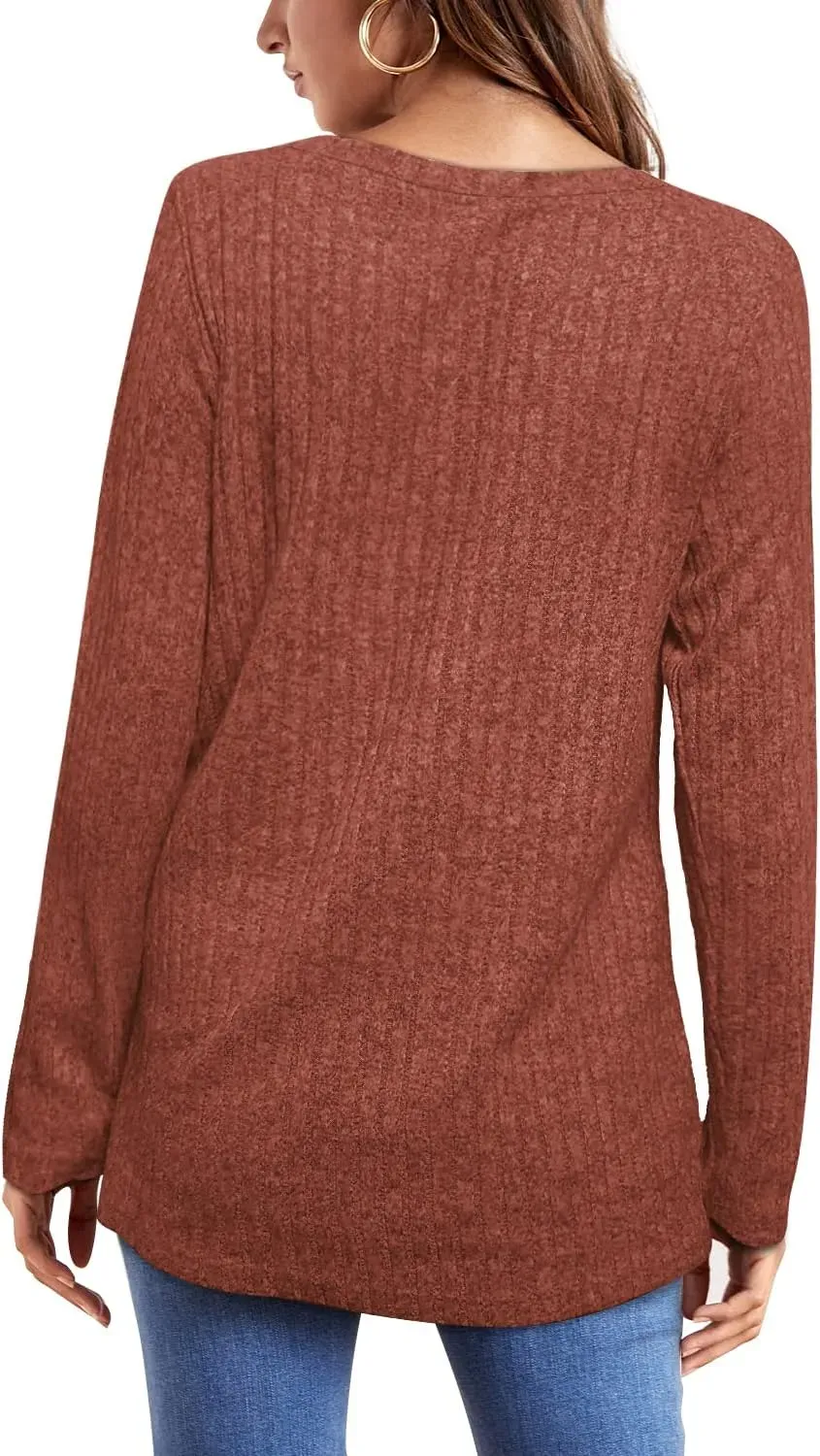 OFEEFAN Long Sleeve Shirts for Women Lightweight Crew Neck Casual Tunic Tops