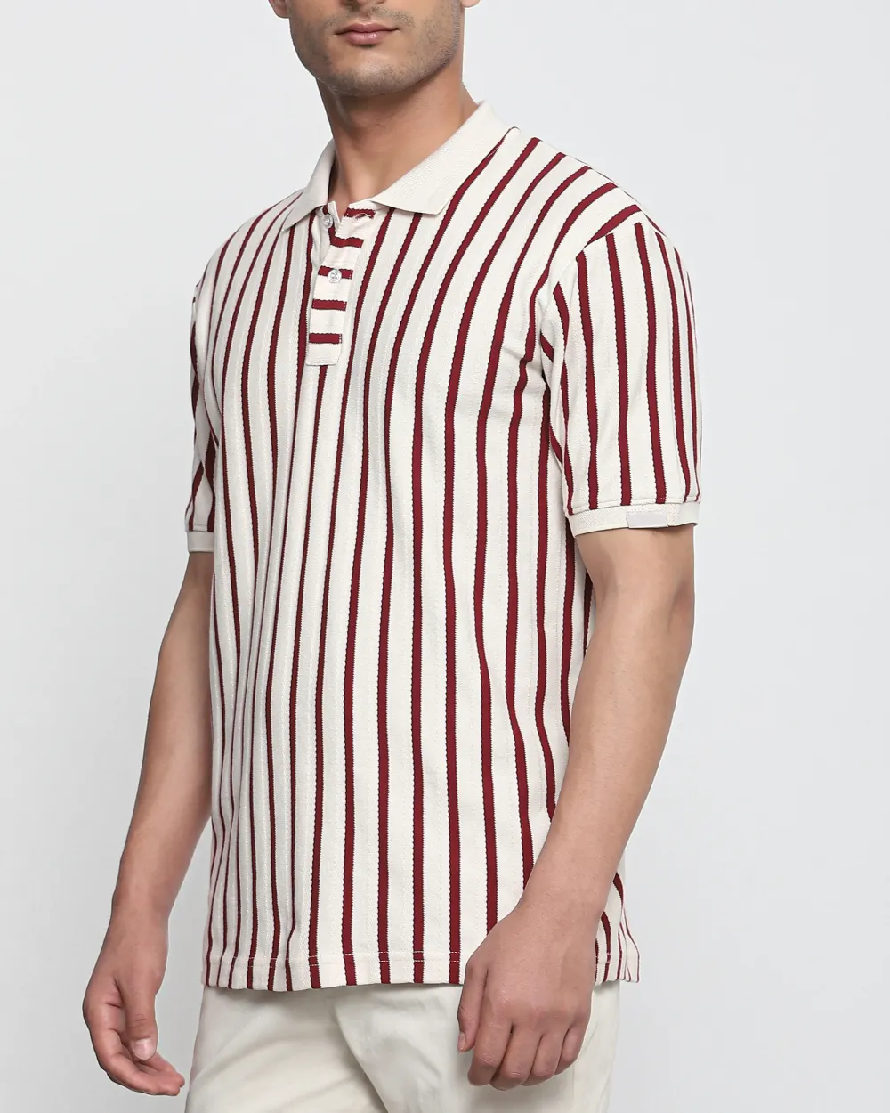 Daily Simple Maroon Striped Textured  Polo Shirt