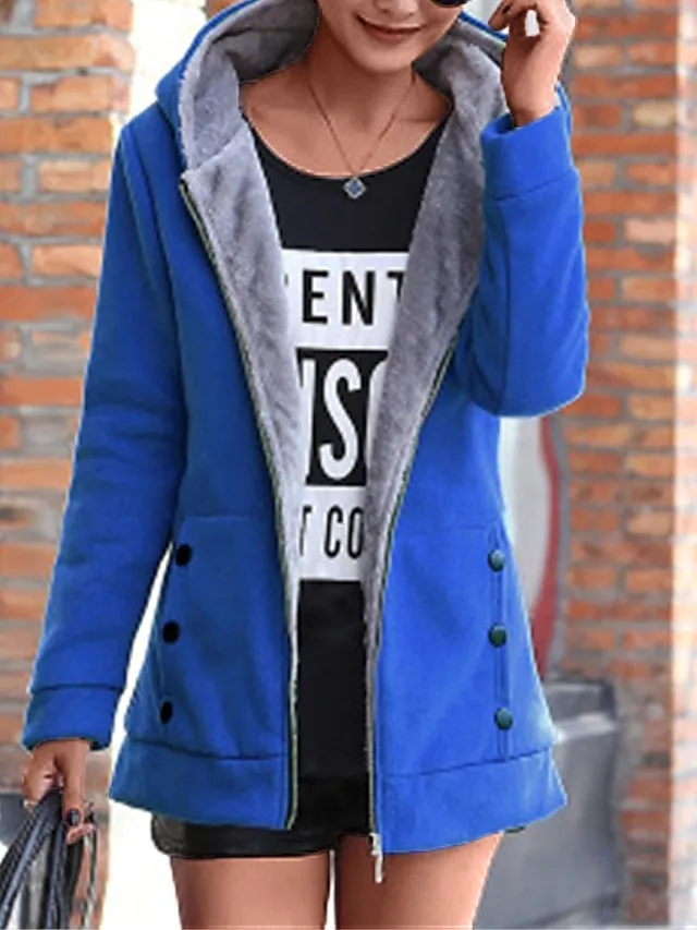 Women's Winter Coat Hoodie Jacket Street Fall Winter Regular Short Coat Regular Fit Windproof Warm Stylish Contemporary Casual Jacket Long Sleeve Plain with Pockets Full Zip Red Blue Green