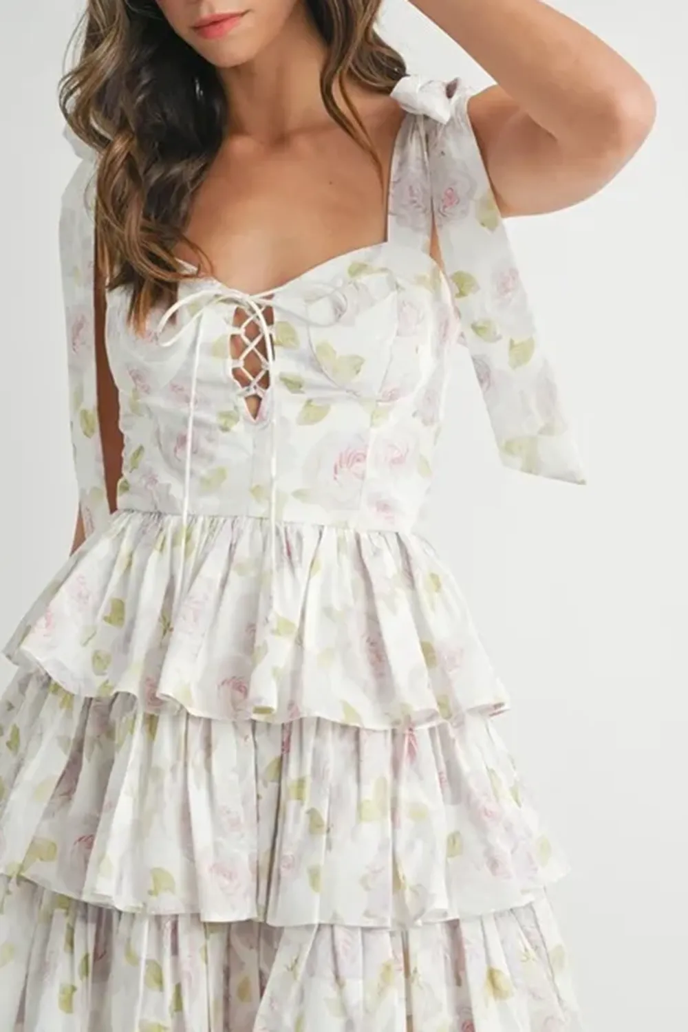 Elegant Ballet Style Slim Floral White Dress