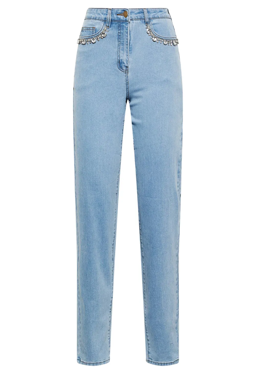 LTS Tall Blue Diamante Embellished Pocket UNA Stretch Mom Jeans