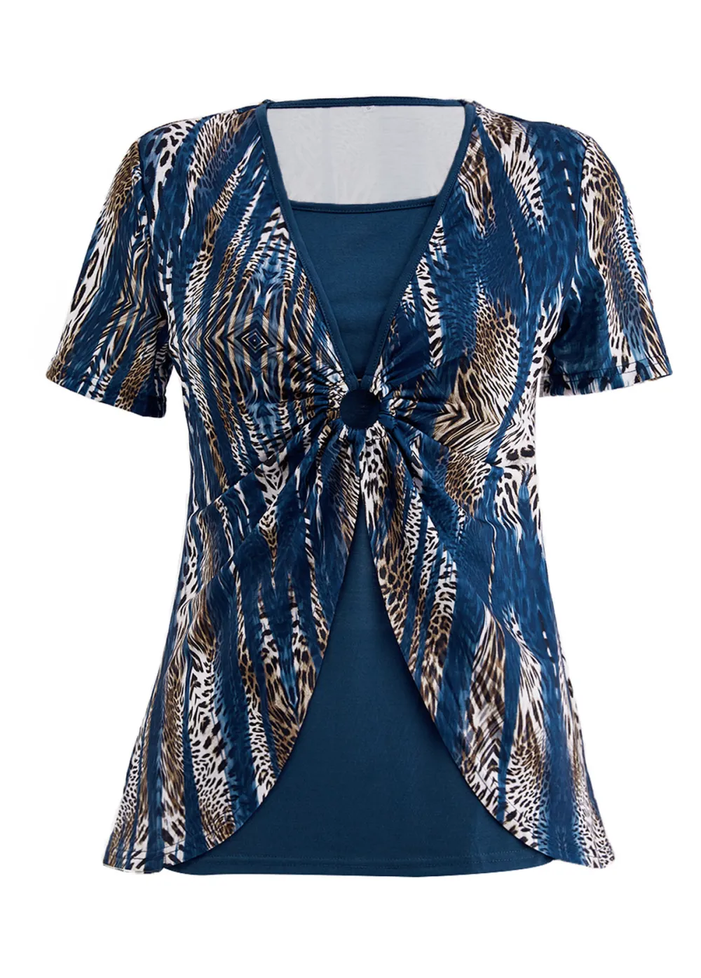 Peacock Blue Fake 2in1 Leopard T Shirt