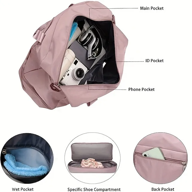 Women's Handbag Tote Gym Bag Fluffy Bag Oxford Cloth Outdoor Daily Zipper Large Capacity Solid Color Black Pink Dark Pink
