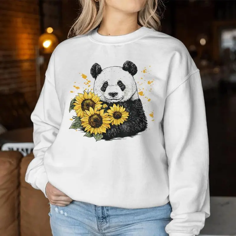 Panda Bear With Sunflowers Panda Bear Women Sweatshirt