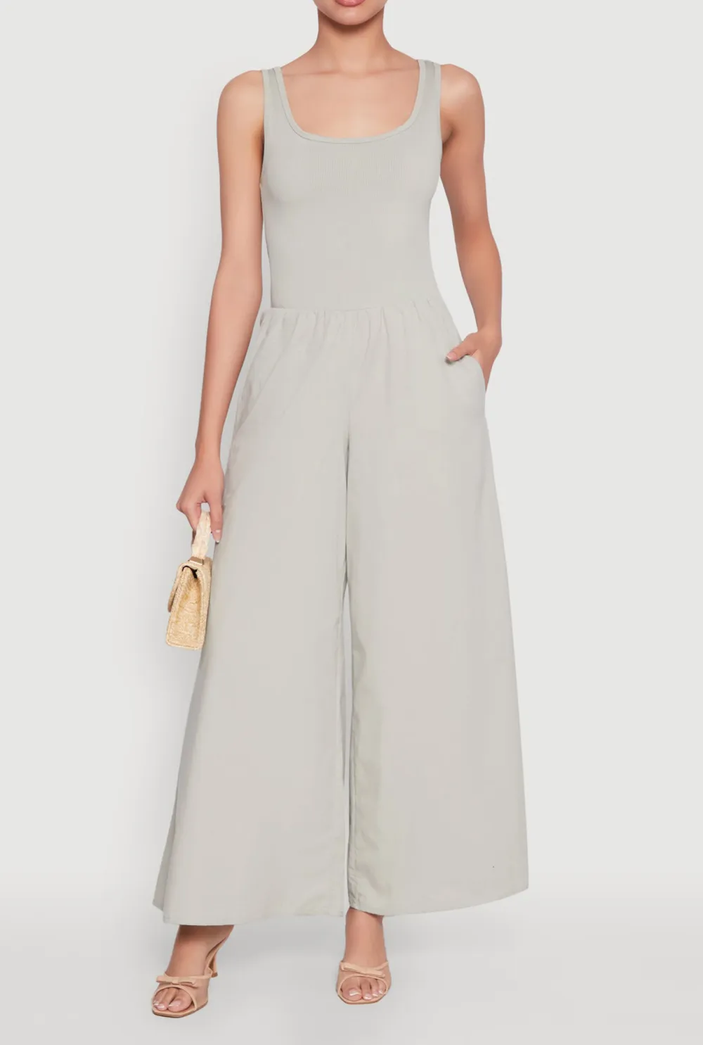 Solid Color Wide Leg Jumpsuit