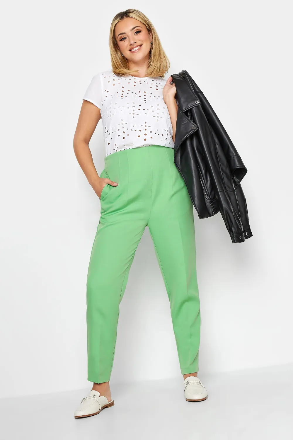 YOURS Curve Green Darted Waist Tapered Trousers