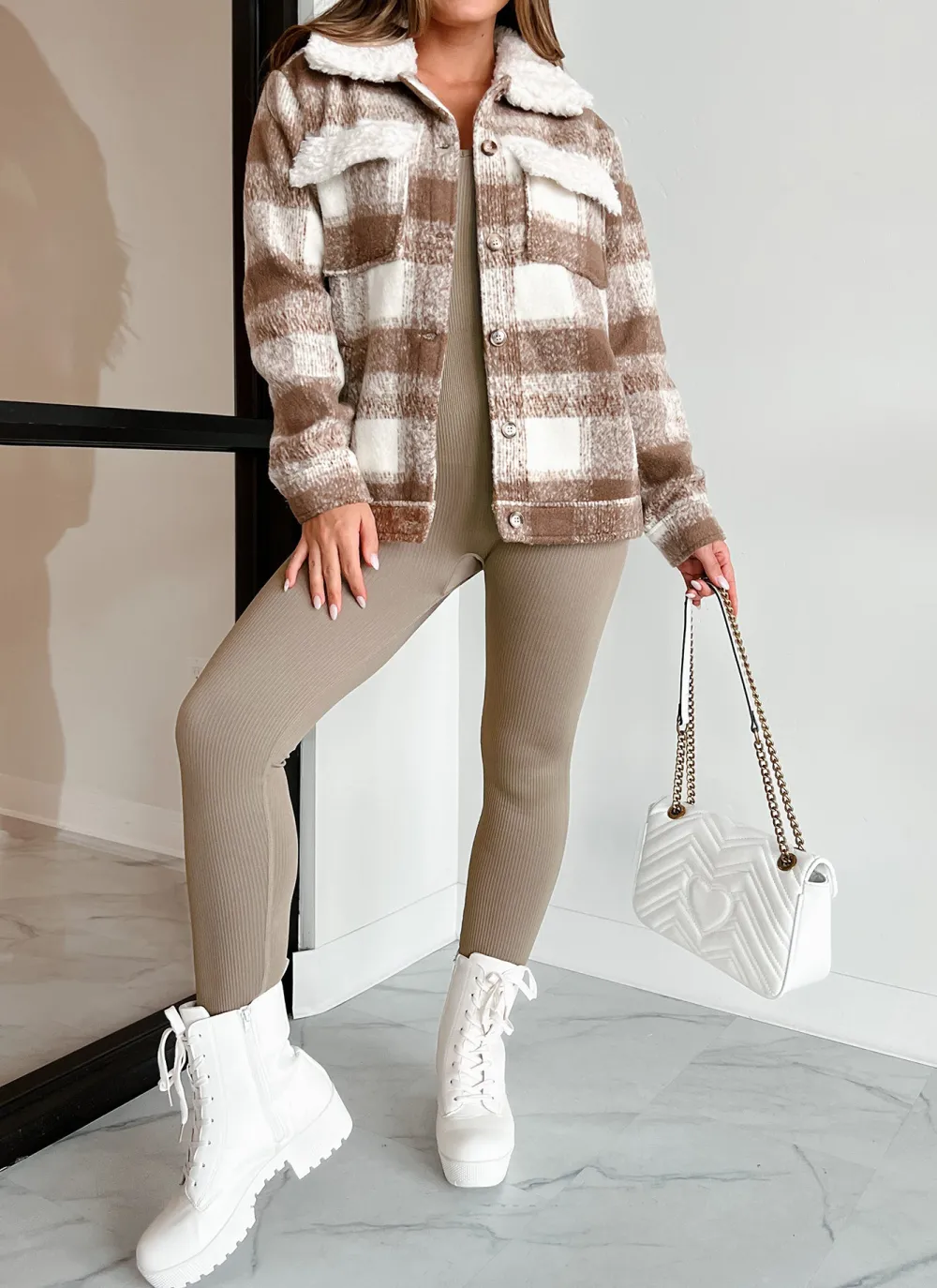 Khaki Plaid Lapel Jacket