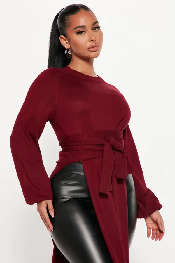 Slit Just Got Real Tunic Sweater - Burgundy