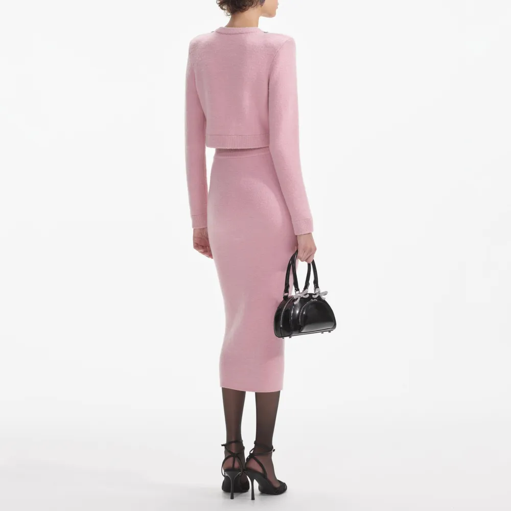 Pink Embellished Knit Midi Skirt