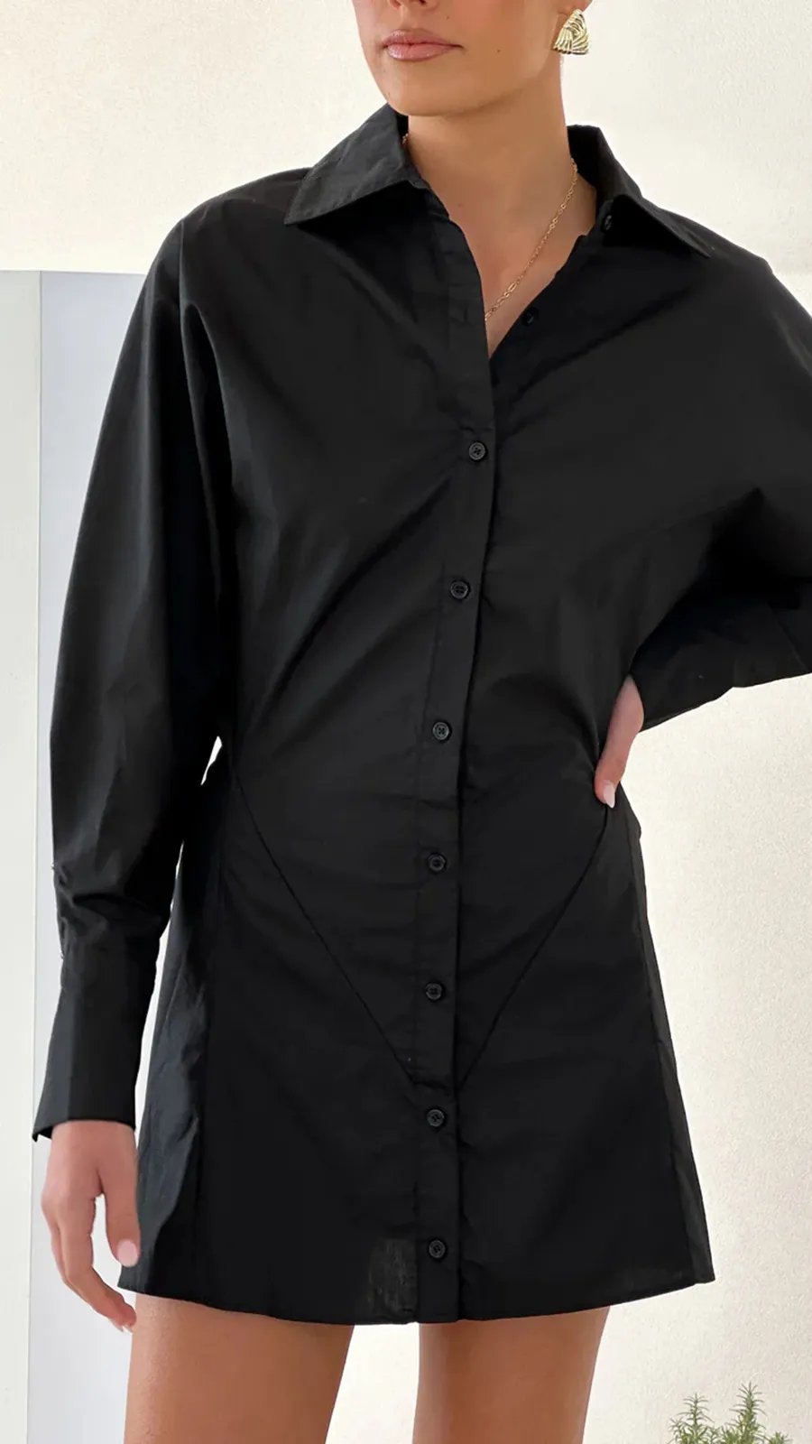 Collared Style Batwing Sleeves Shirt Dress