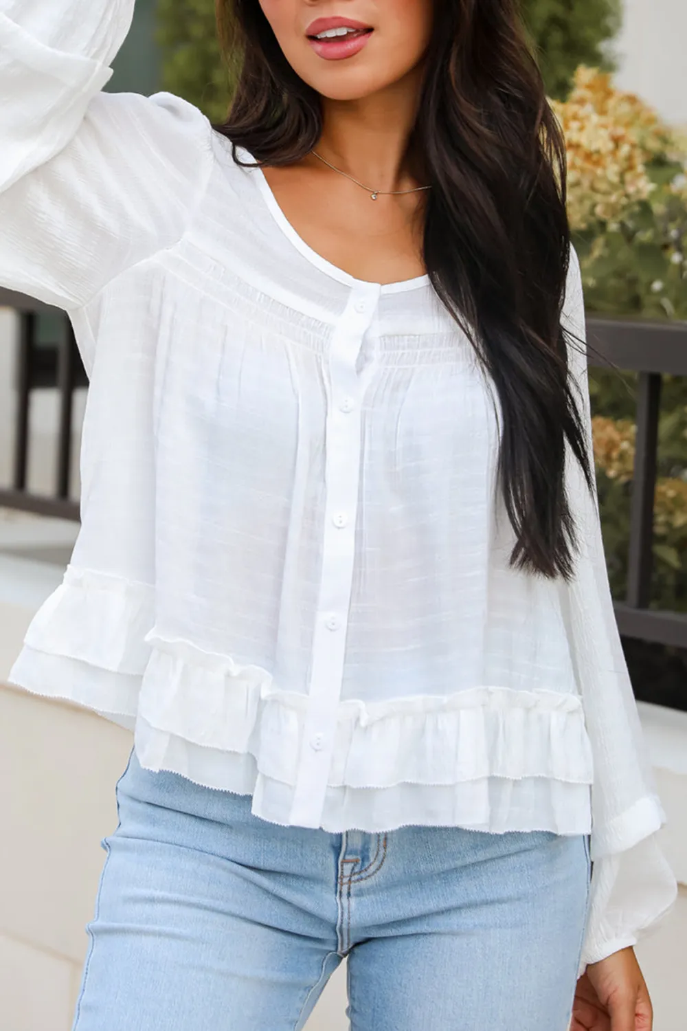 Composed Personality White Ruffle Blouse